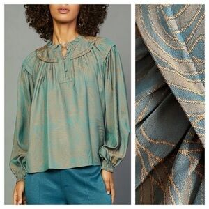 Current Air Teal Orange Swirl Motif Blouse